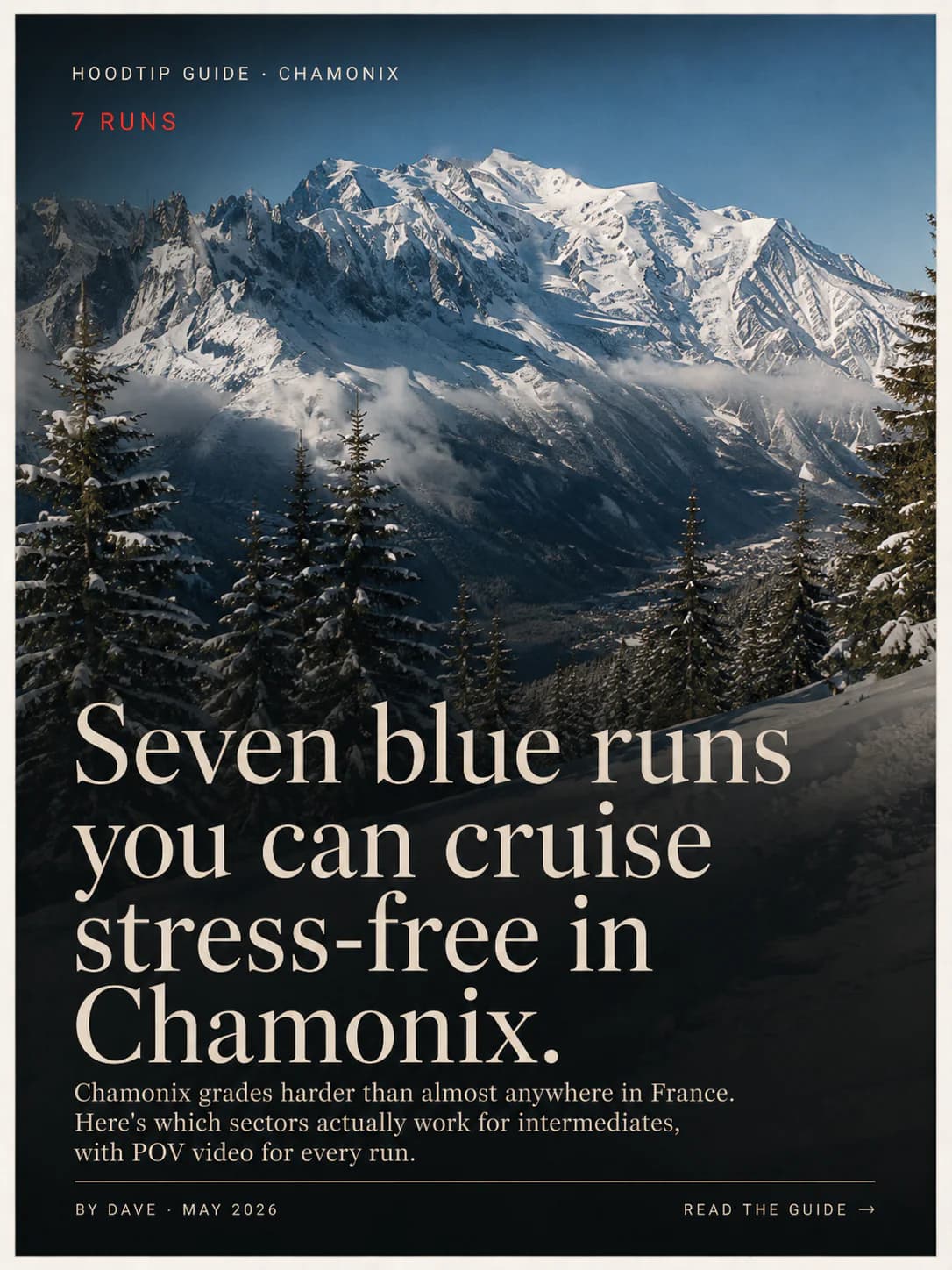HoodTip cover for seven blue runs to ski in Chamonix